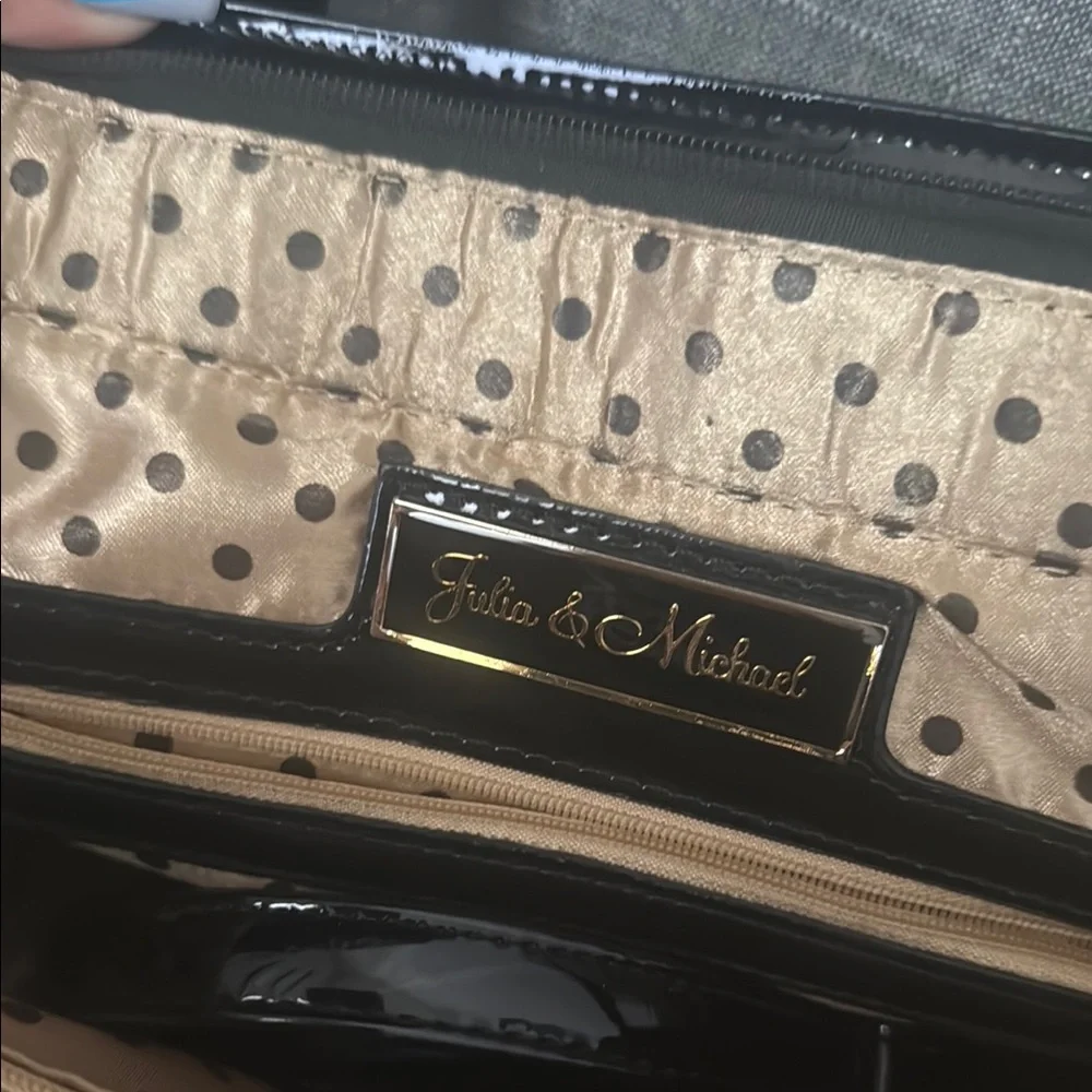 Julia & Michael Black Patent Leather Handbag with Silver Accents - Picture 2 of 6